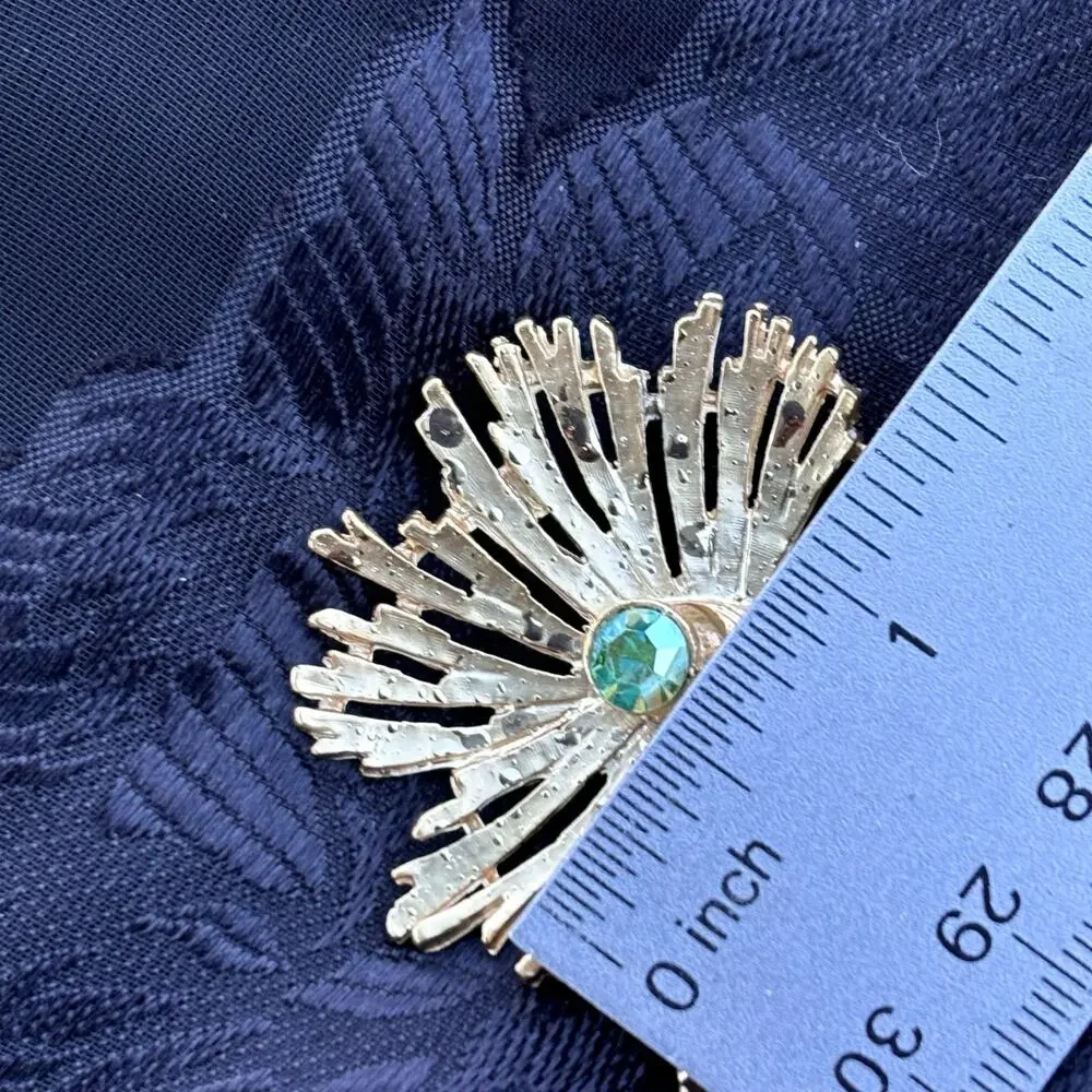 Vintage MCM Weeping Gold Starburst Blue Rhinestone Brooch Pin